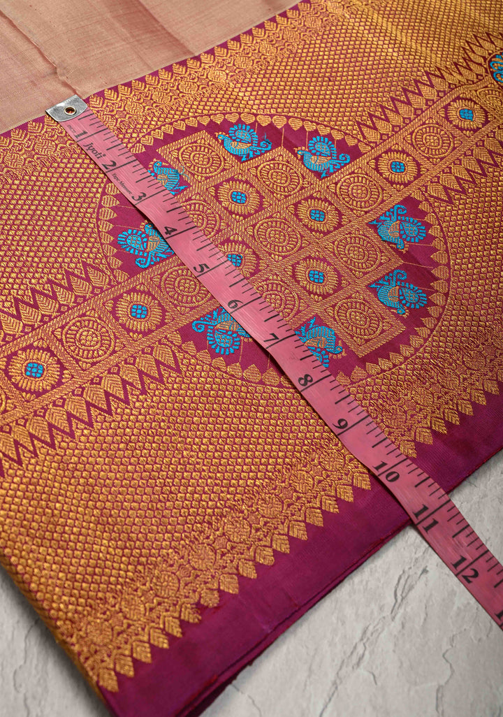 Dusty Amethyst Gadwal Silk Saree with Gold-Silver Buttas and Meenakari Mandal Motifs on Border | SILK MARK CERTIFIED