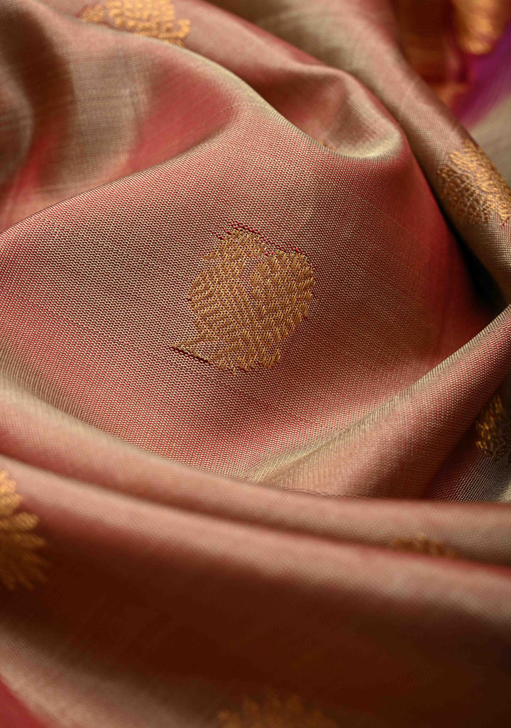 Dusty Amethyst Gadwal Silk Saree with Gold-Silver Buttas and Meenakari Mandal Motifs on Border | SILK MARK CERTIFIED