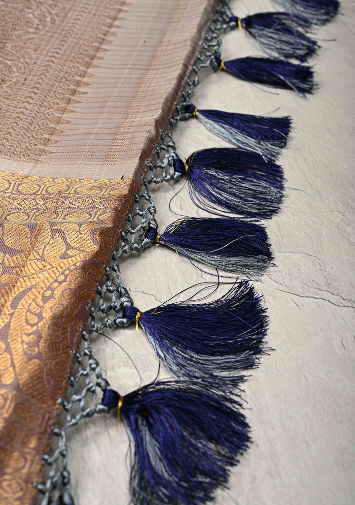 Eggplant Purple Podi-Kattam Zari Checks on Gadwal Silk Saree with Gold-Silver Buttas and Wide Zari Border | SILK MARK CERTIFIED