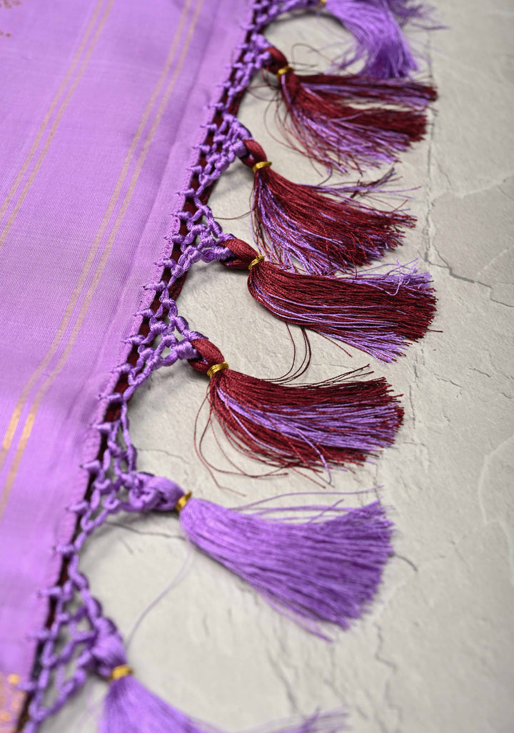 Maroon Gadwal Silk Saree with Gold-Silver Buttas and Contrast Wide Zari Border | SILK MARK CERTIFIED