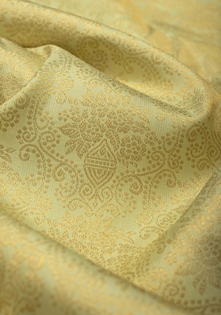 Pastel Green Pure Gadwal Silk Saree with Floral Brocade and Zari Border | SILK MARK CERTIFIED