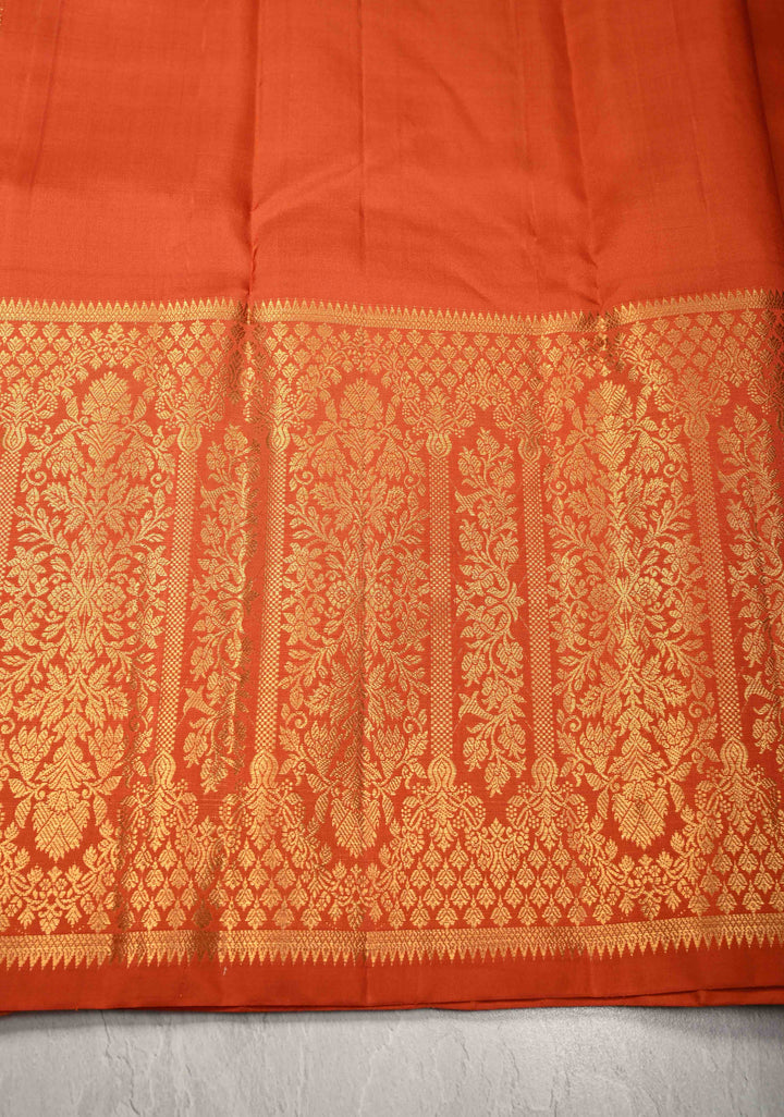 Rust Orange Gadwal Silk Saree with Zari Buttas and Wide Zari Border | SILK MARK CERTIFIED