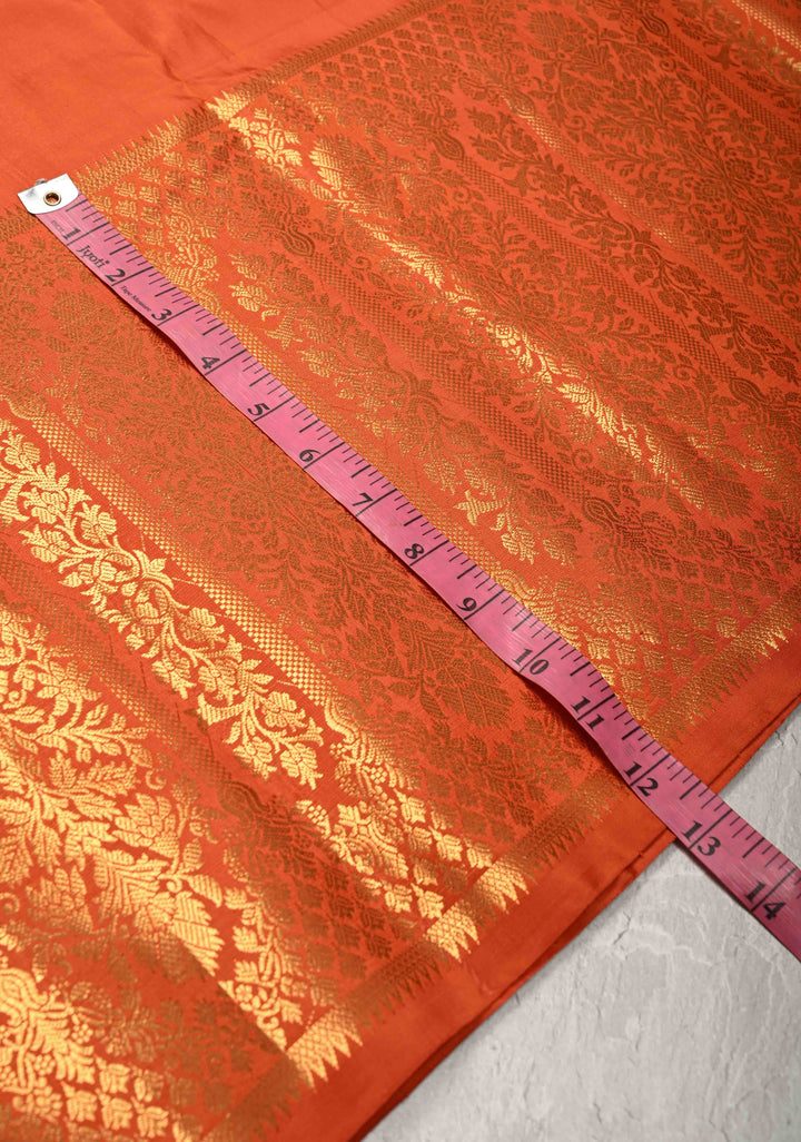 Rust Orange Gadwal Silk Saree with Zari Buttas and Wide Zari Border | SILK MARK CERTIFIED