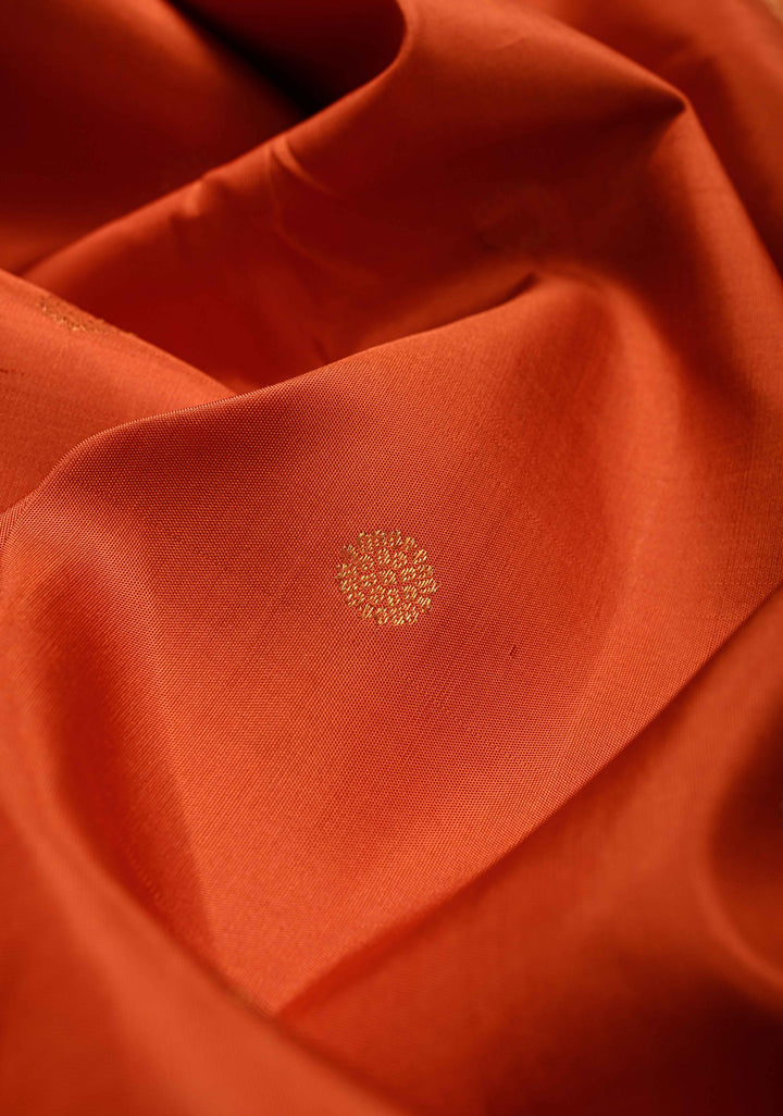 Rust Orange Gadwal Silk Saree with Zari Buttas and Wide Zari Border | SILK MARK CERTIFIED