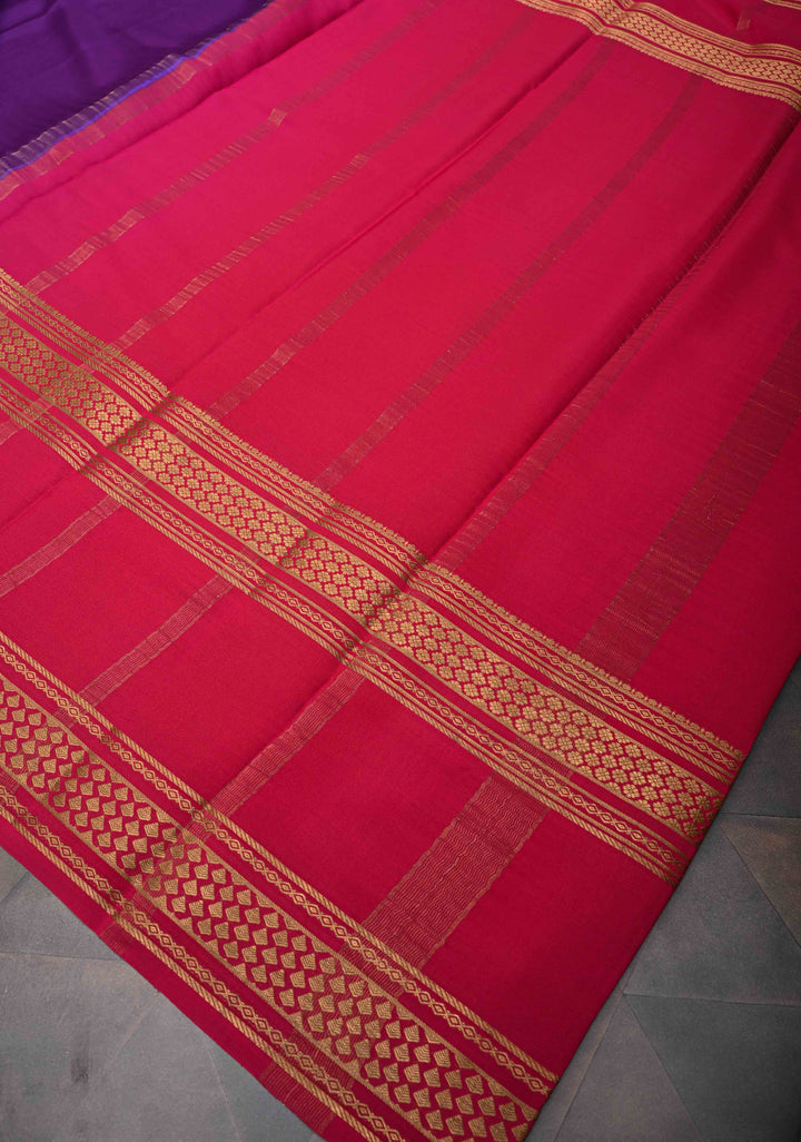 Purple and Pink Mysore silk Saree with Contrast Zari Border in KSIC Grade Thickness| SILK MARK CERTIFIED