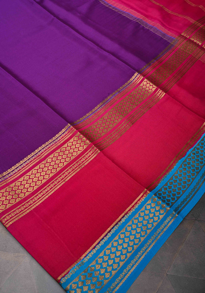 Purple and Pink Mysore silk Saree with Contrast Zari Border in KSIC Grade Thickness| SILK MARK CERTIFIED