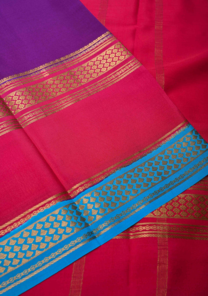 Purple and Pink Mysore silk Saree with Contrast Zari Border in KSIC Grade Thickness| SILK MARK CERTIFIED