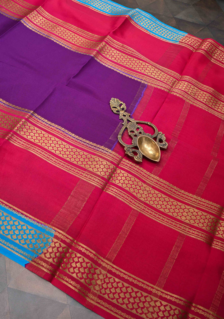 Purple and Pink Mysore silk Saree with Contrast Zari Border in KSIC Grade Thickness| SILK MARK CERTIFIED