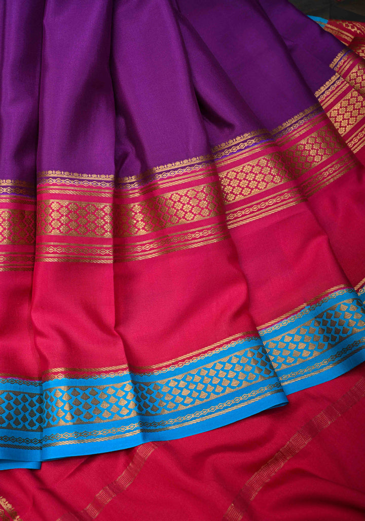 Purple and Pink Mysore silk Saree with Contrast Zari Border in KSIC Grade Thickness| SILK MARK CERTIFIED