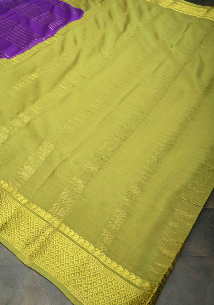 Mysore Silk Saree in Purple with Horizontal stripes and Panel Border in KSIC Grade Thickness | SILK MARK CERTIFIED