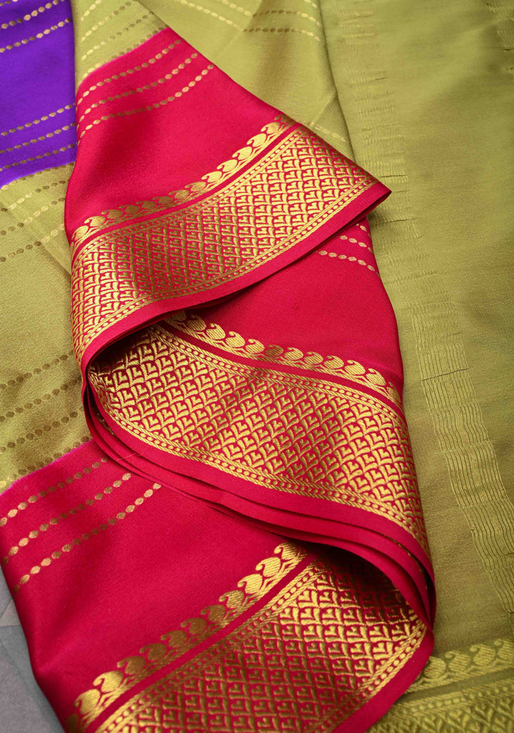 Mysore Silk Saree in Purple with Horizontal stripes and Panel Border in KSIC Grade Thickness | SILK MARK CERTIFIED