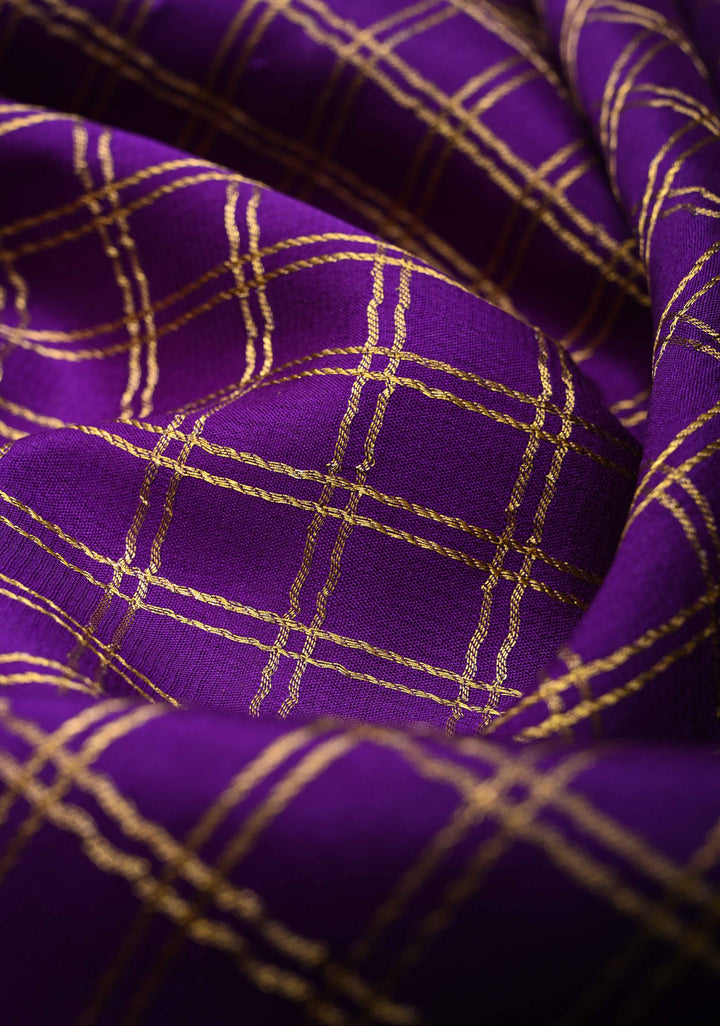 Purple Checks Zari Mysore silk Saree With Zari Border in KSIC Grade Thickness | SILK MARK CERTIFIED