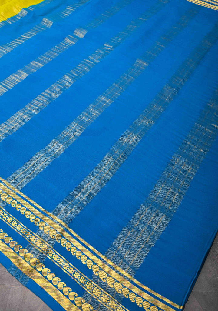 Moss Green Pure Mysore Silk Saree with Contrast Zari border in KSIC Grade Thickness | SILK MARK CERTIFIED