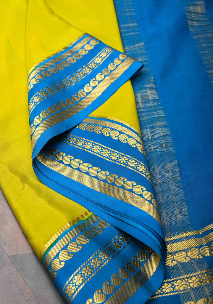 Moss Green Pure Mysore Silk Saree with Contrast Zari border in KSIC Grade Thickness | SILK MARK CERTIFIED