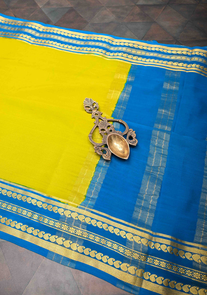 Moss Green Pure Mysore Silk Saree with Contrast Zari border in KSIC Grade Thickness | SILK MARK CERTIFIED