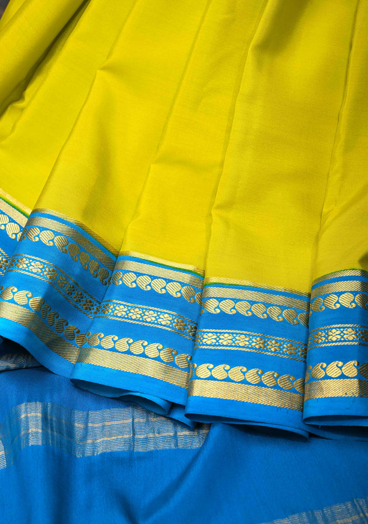 Moss Green Pure Mysore Silk Saree with Contrast Zari border in KSIC Grade Thickness | SILK MARK CERTIFIED