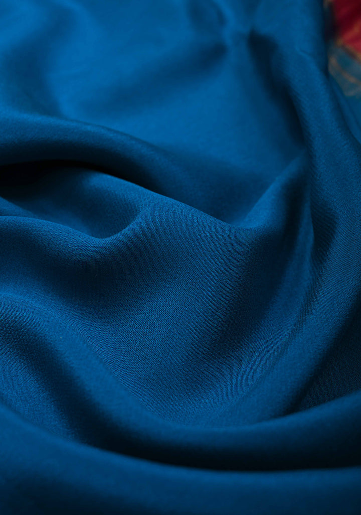 Imperial blue Mysore Silk Saree with Contrast Zari Border | SILK MARK CERTIFIED