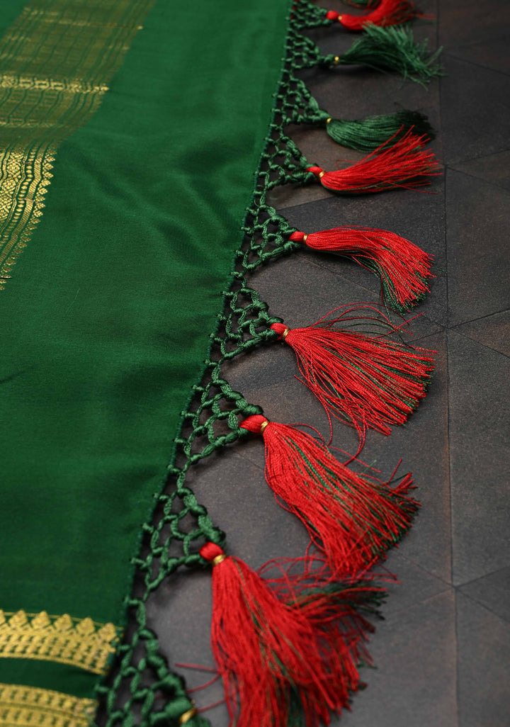 Red Mysore Silk Saree with Contrast Zari Border | SILK MARK CERTIFIED