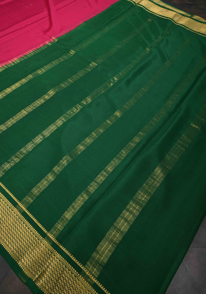 Magenta Mysore Silk Saree with Contrast Zari Border | SILK MARK CERTIFIED