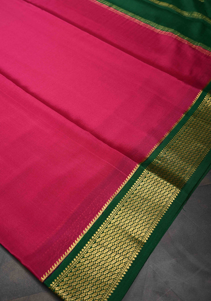 Magenta Mysore Silk Saree with Contrast Zari Border | SILK MARK CERTIFIED