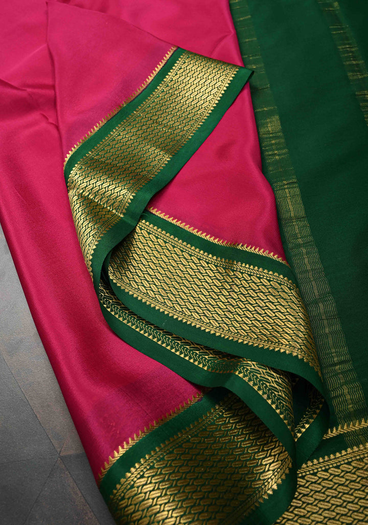 Magenta Mysore Silk Saree with Contrast Zari Border | SILK MARK CERTIFIED