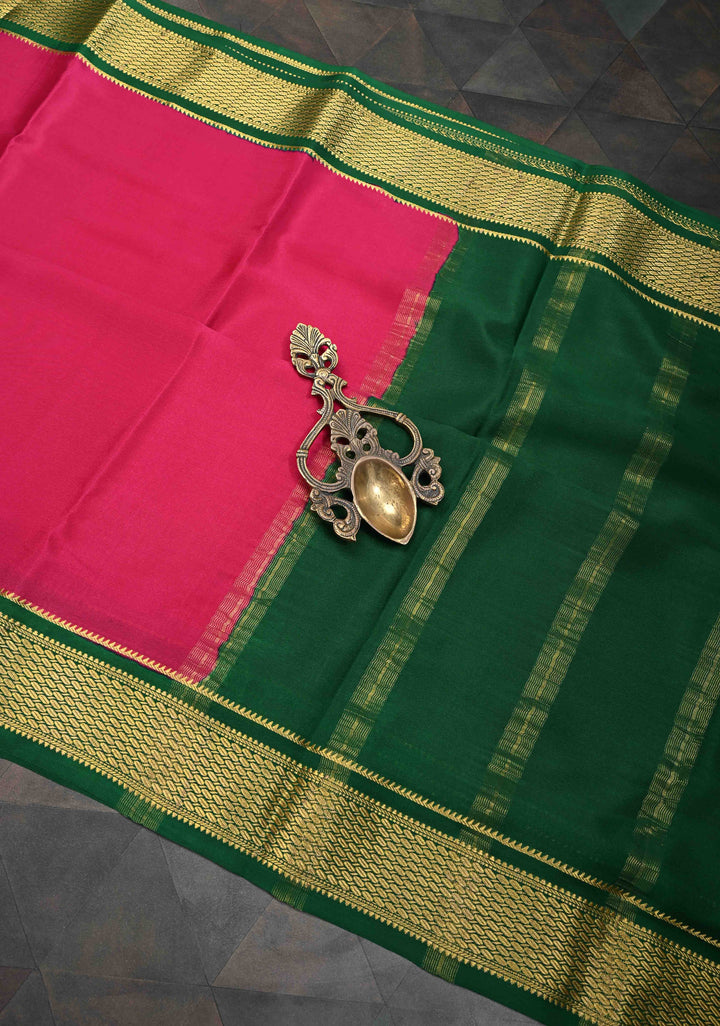 Magenta Mysore Silk Saree with Contrast Zari Border | SILK MARK CERTIFIED