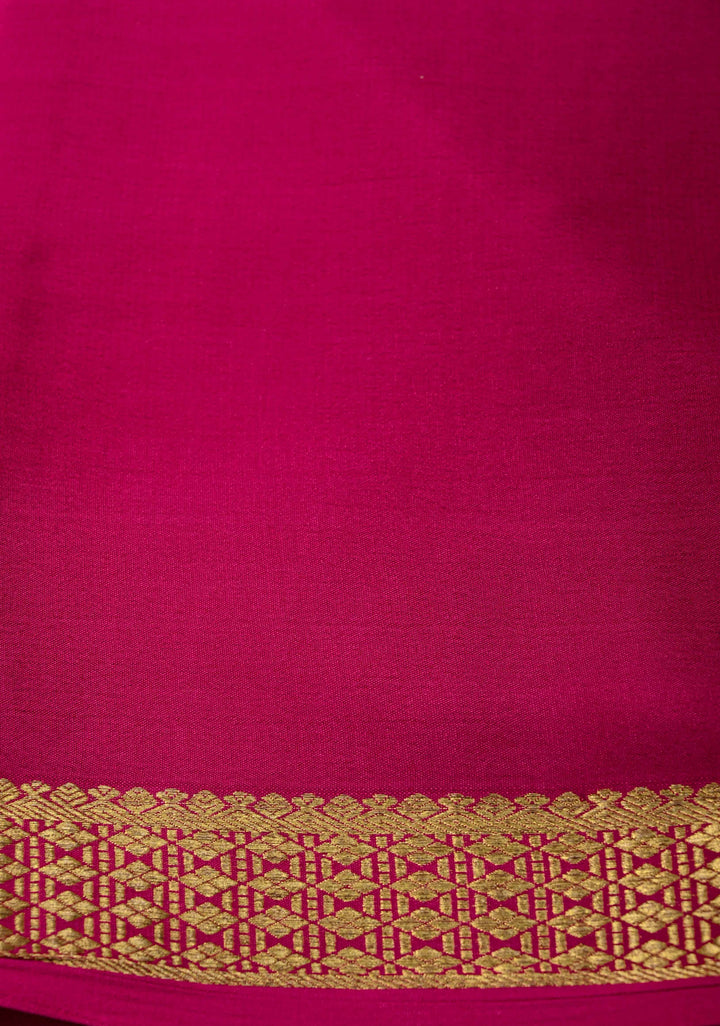Purple Pure Mysore Silk saree with Zari Checks and Zari Border in KSIC Grade Thickness | SILK MARK CERTIFIED