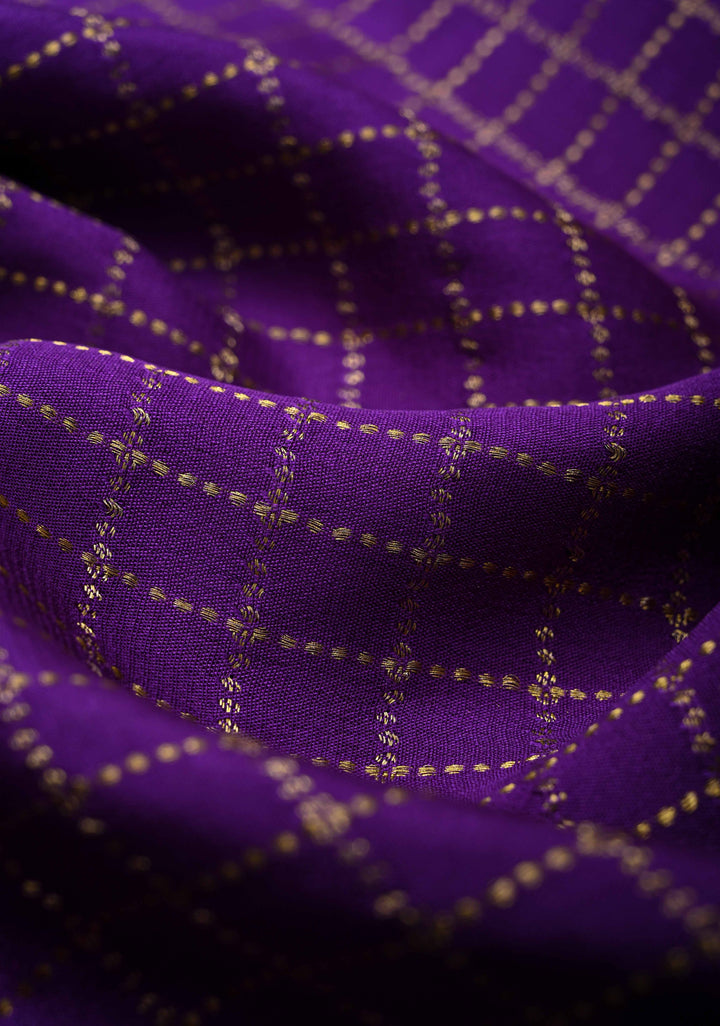 Purple Pure Mysore Silk saree with Zari Checks and Zari Border in KSIC Grade Thickness | SILK MARK CERTIFIED