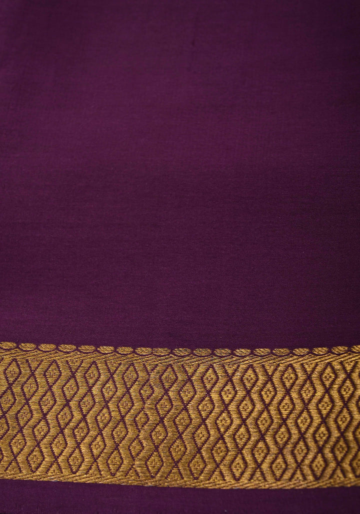 Bottle Green Mysore Silk Saree with Horizontal Zari Stripes and Contrast Panel Border in KSIC Grade Thickness | SILK MARK CERTIFIED