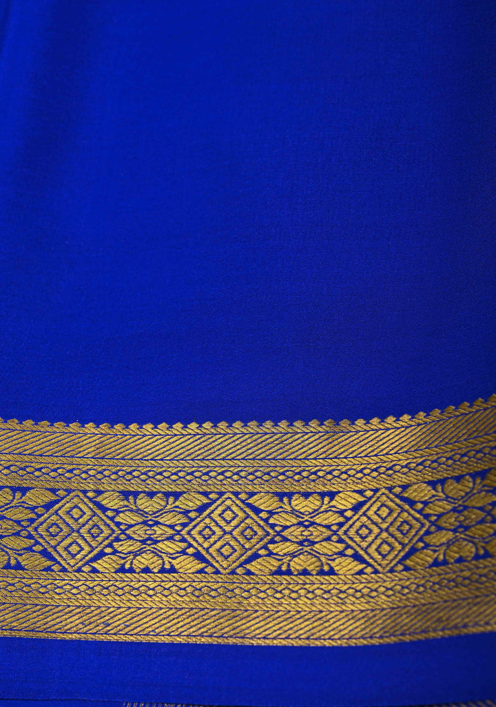 Sap Green Mysore Silk Saree with Contrast Zari Border | SILK MARK CERTIFIED