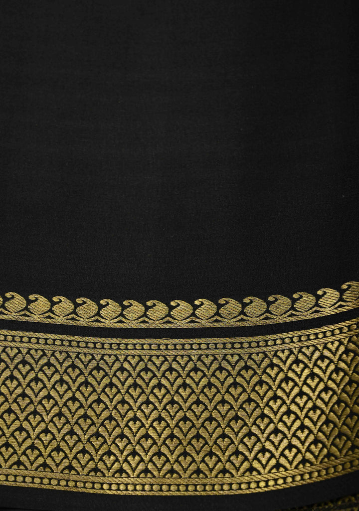 Olive Green Mysore Silk Saree with Horizontal Zari Stripes and Panel Border in KSIC Grade Thickness | SILK MARK CERTIFIED