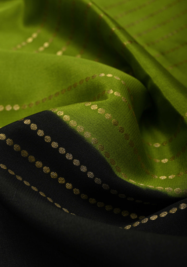 Olive Green Mysore Silk Saree with Horizontal Zari Stripes and Panel Border in KSIC Grade Thickness | SILK MARK CERTIFIED