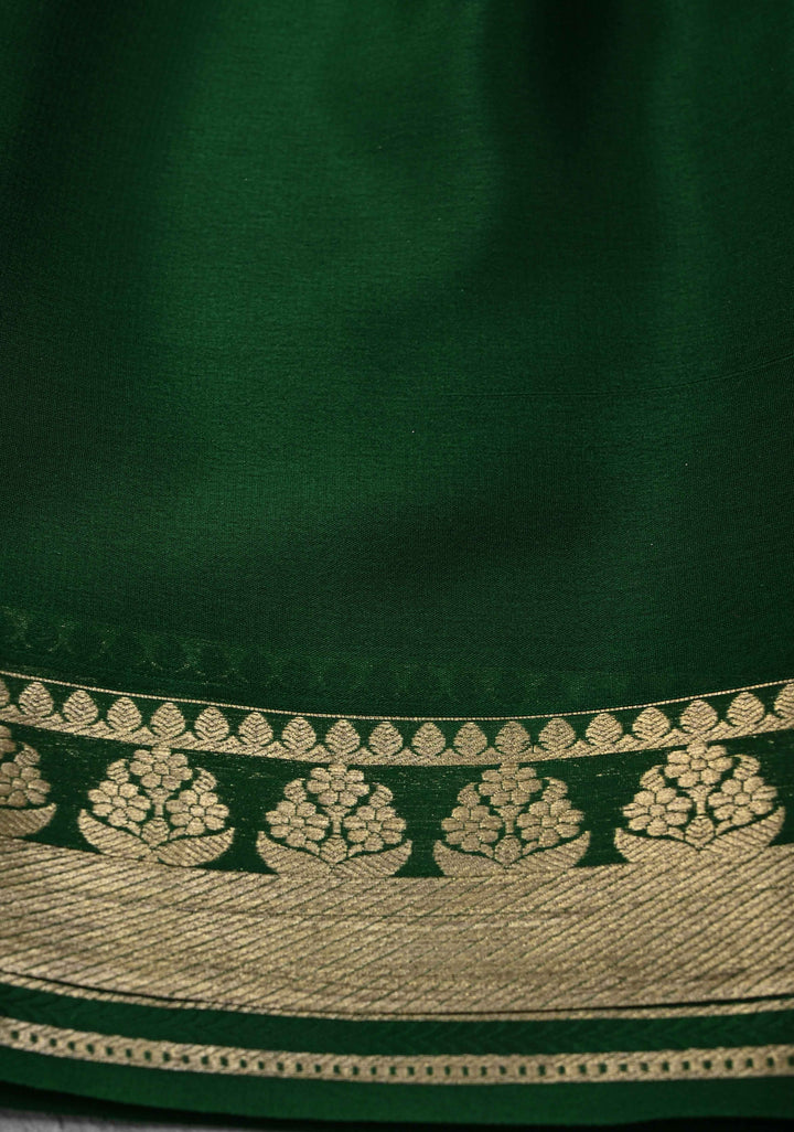 Green Mysore Silk Saree with Paisley and Floral Zari Brocade and Zari Border in KSIC Grade Thickness | SILK MARK CERTIFIED