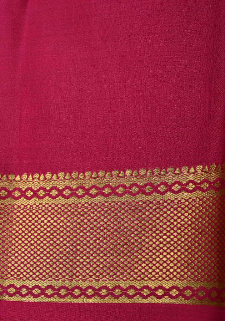 Dark Green Mysore silk Saree With Ornate Zari Stripes Contrast Border in KSIC Grade Thickness | SILK MARK CERTIFIED