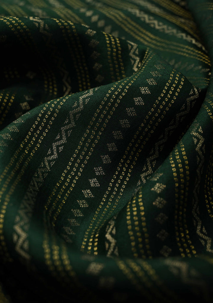 Dark Green Mysore silk Saree With Ornate Zari Stripes Contrast Border in KSIC Grade Thickness | SILK MARK CERTIFIED