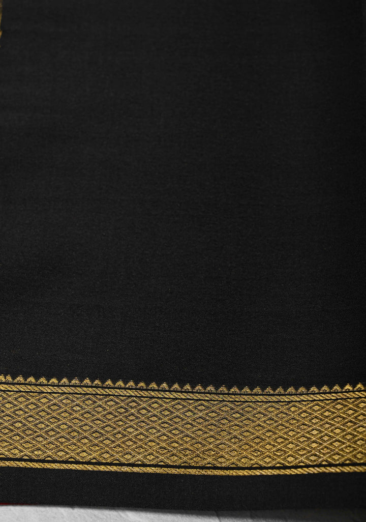 Gray Mysore Silk Saree with Maroon Panel and Zari Border | SILK MARK CERTIFIED