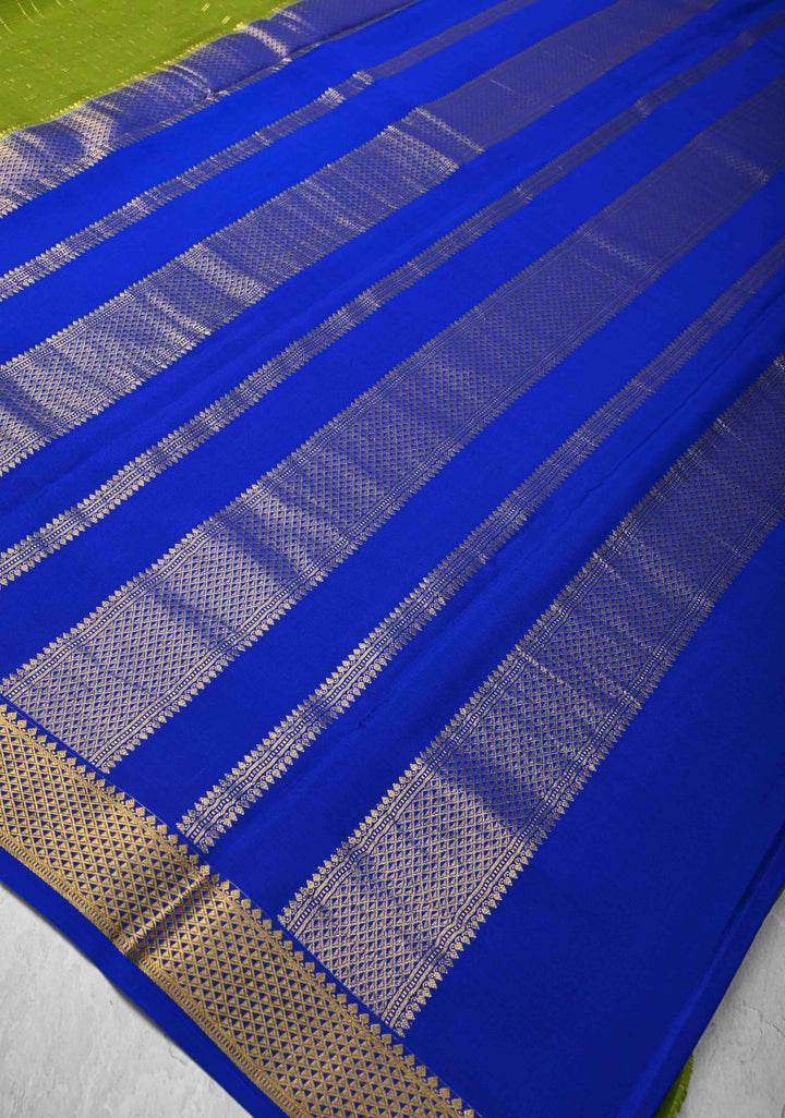 Lime Green  Mysore Silk Saree with Zari Checks and Zari Border in KSIC Grade Thickness | SILK MARK CERTIFIED