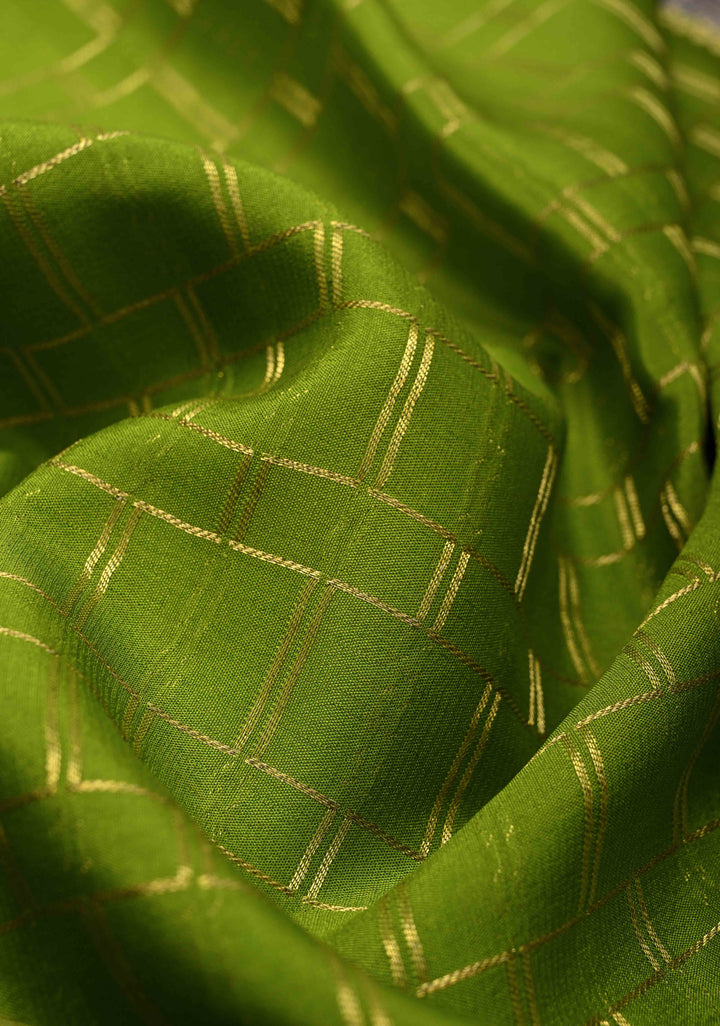 Lime Green  Mysore Silk Saree with Zari Checks and Zari Border in KSIC Grade Thickness | SILK MARK CERTIFIED