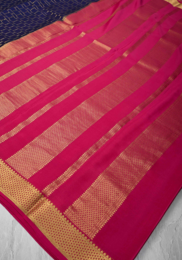Purple Mysore Silk Saree with Zari Checks and Zari Border in KSIC Grade Thickness | SILK MARK CERTIFIED