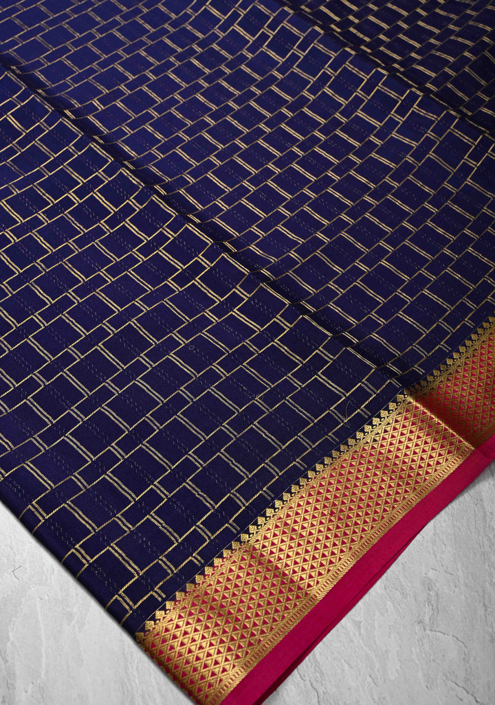 Purple Mysore Silk Saree with Zari Checks and Zari Border in KSIC Grade Thickness | SILK MARK CERTIFIED