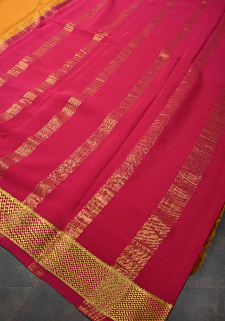 Mustard Yellow Mysore Silk Saree with Zari borders in Ksic Grade thickness | SILK MARK CERTIFIED