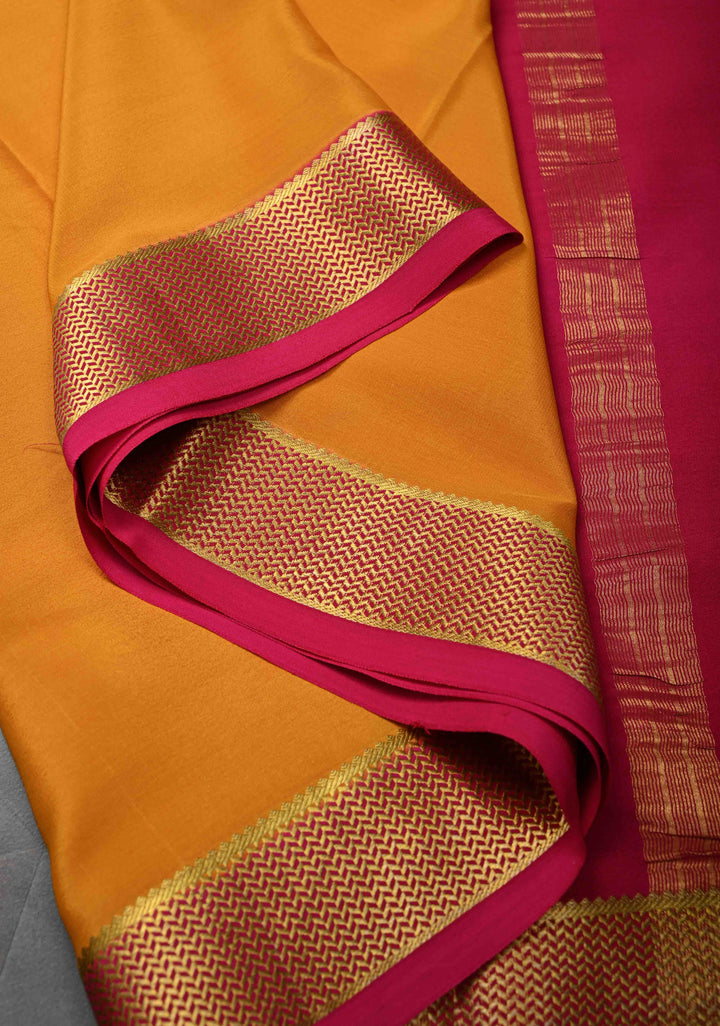 Mustard Yellow Mysore Silk Saree with Zari borders in Ksic Grade thickness | SILK MARK CERTIFIED