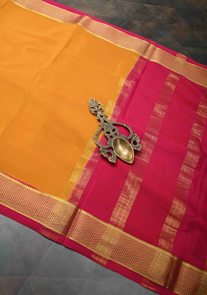 Mustard Yellow Mysore Silk Saree with Zari borders in Ksic Grade thickness | SILK MARK CERTIFIED