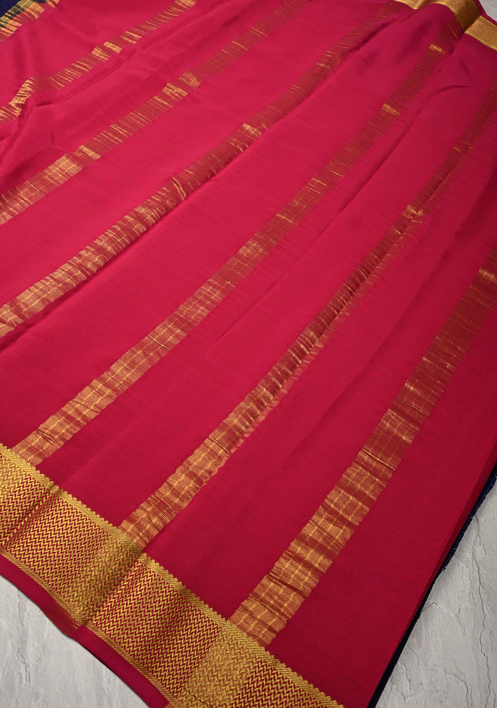 Ink Purple Mysore Silk Saree with Contrast Zari Borders in KSIC Grade Thickness | SILK MARK CERTIFIED