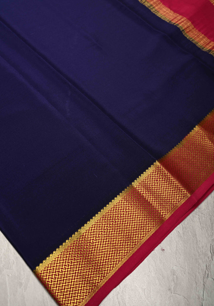 Ink Purple Mysore Silk Saree with Contrast Zari Borders in KSIC Grade Thickness | SILK MARK CERTIFIED