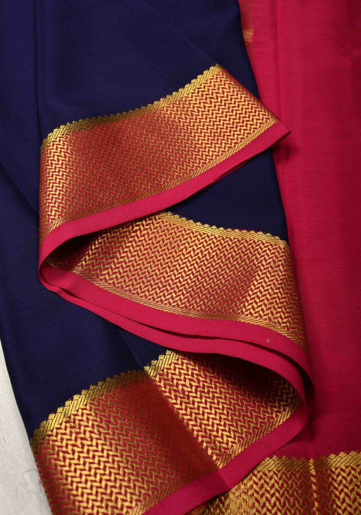 Ink Purple Mysore Silk Saree with Contrast Zari Borders in KSIC Grade Thickness | SILK MARK CERTIFIED