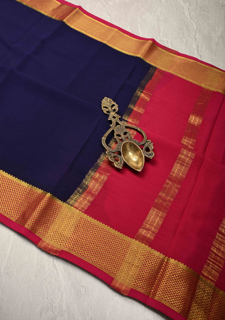 Ink Purple Mysore Silk Saree with Contrast Zari Borders in KSIC Grade Thickness | SILK MARK CERTIFIED