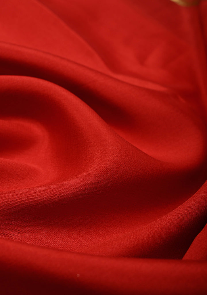 Carmine Red Mysore Silk Saree with Blue Panel and Zari Border in KSIC Grade Thickness | SILK MARK CERTIFIED