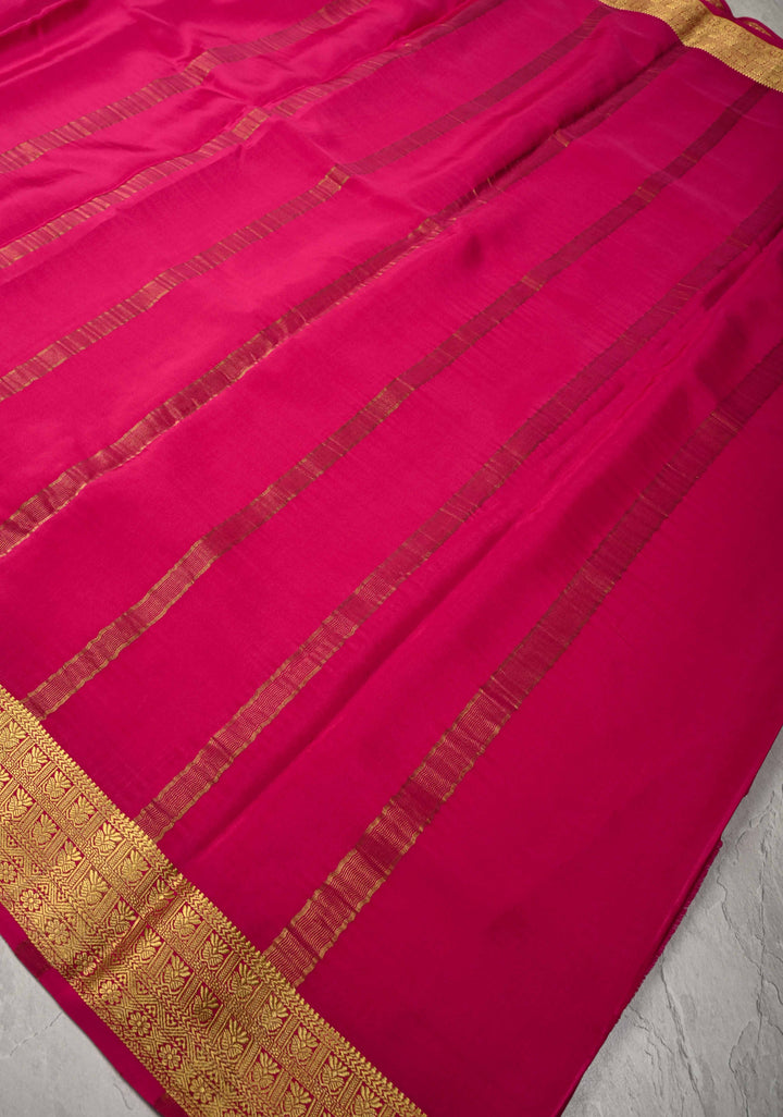 Rani Pink Mysore Silk Saree with Zari Borders in KSIC Grade Thickness | SILK MARK CERTIFIED
