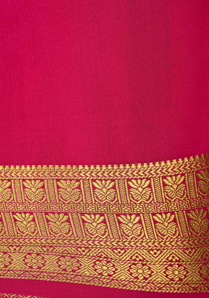 Rani Pink Mysore Silk Saree with Zari Borders in KSIC Grade Thickness | SILK MARK CERTIFIED